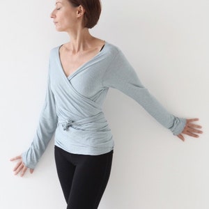 WRAP TOP for women, ties around top with long sleeves, ballet wrap inspired image 1