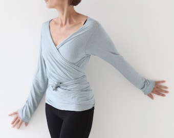 WRAP TOP for women, ties around top with long sleeves, ballet wrap inspired