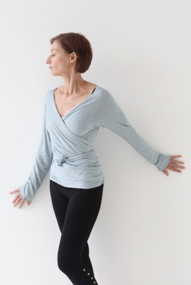 WRAP TOP for women, ties around top with long sleeves, ballet wrap inspired image 1