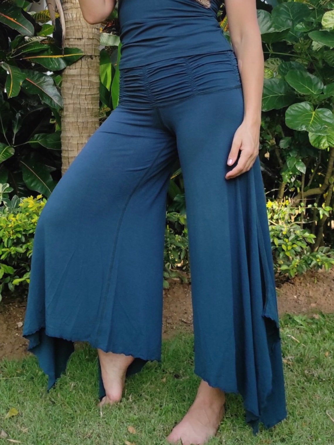 FLOWY Yoga Dance Pants Ruched Waistband Wide Legs Gaucho Etsy