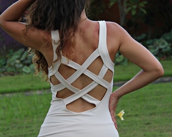 CRISS CROSS open back, built in bra tank top, sexy backless top