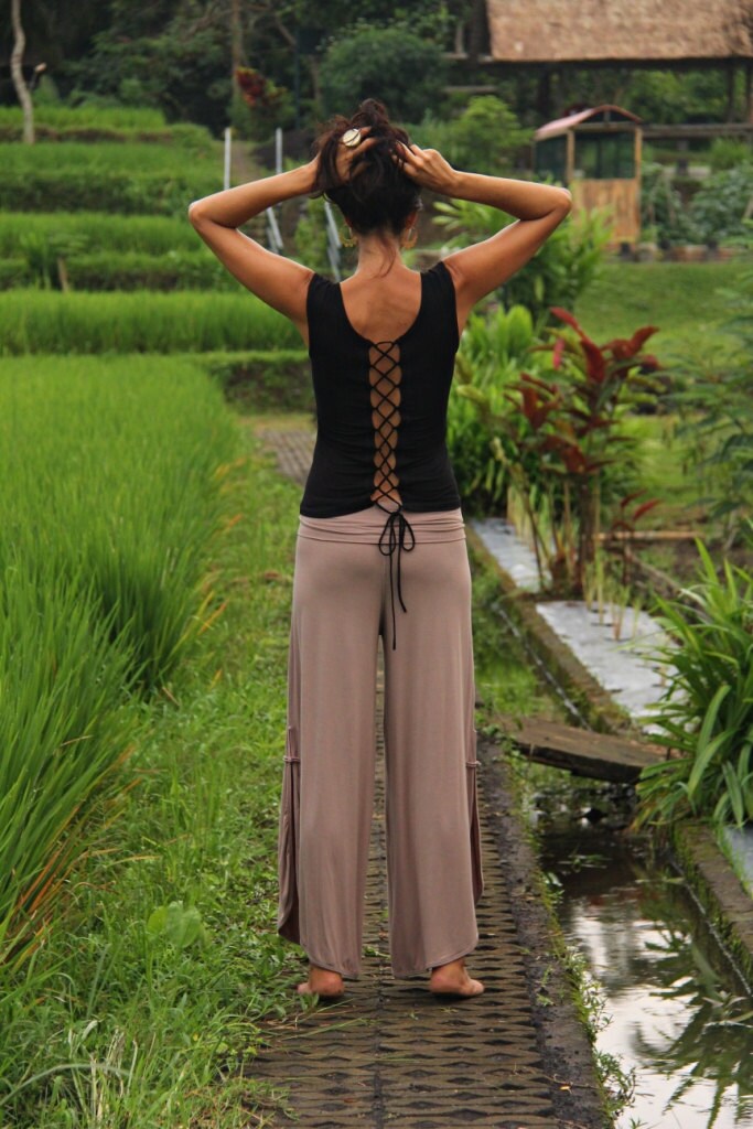 FLOWY wide legs PANTS high waist palazzo trousers with side slits Yoga lounge dance fluid pants