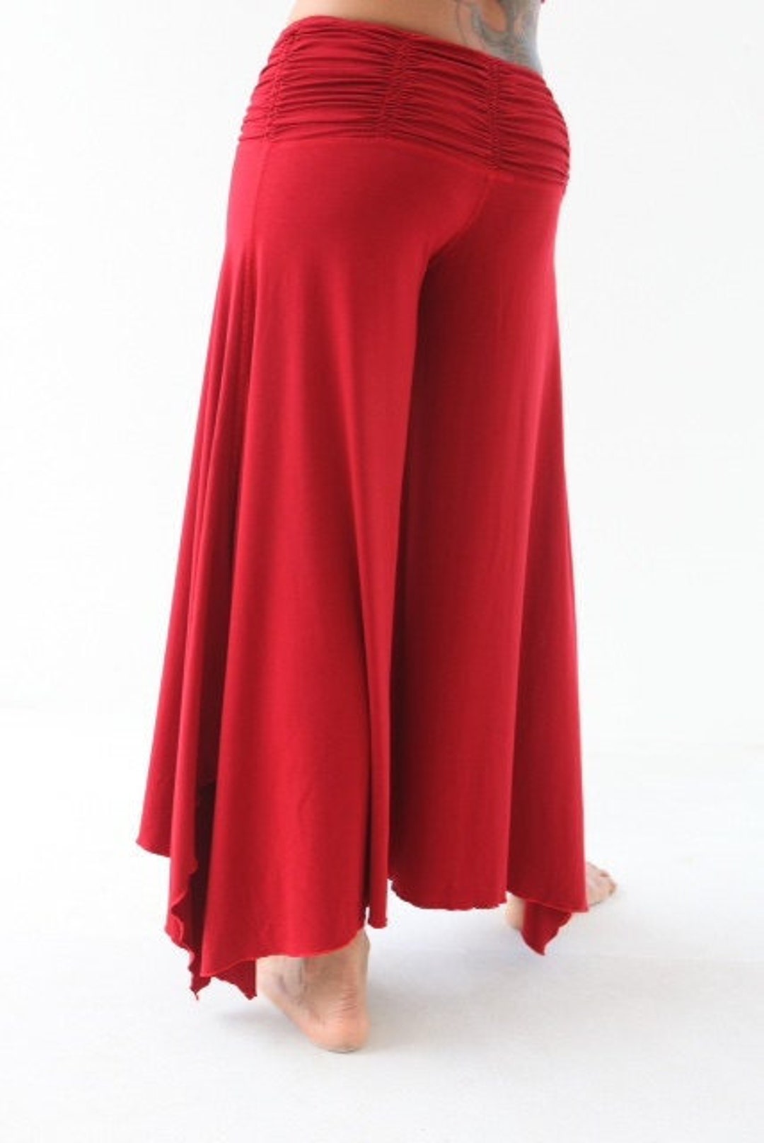 FLOWY Yoga Dance Pants Ruched Waistband Wide Legs Gaucho Etsy