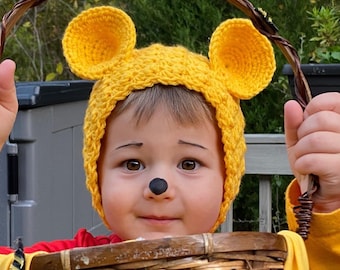 Winnie the Pooh Hat: Yellow Crochet Baby Bonnet with Bear Ears, Newborn to Toddler