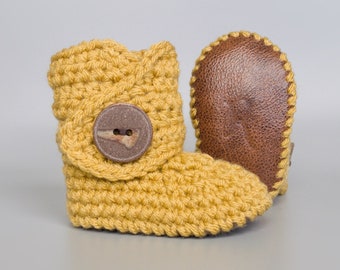 Gender Neutral Fall Baby Shoes, Mustard Infant Booties, Soft Sole Baby Boots, Unisex Crochet Baby Booties, New Baby Present, Fall Boy Outfit