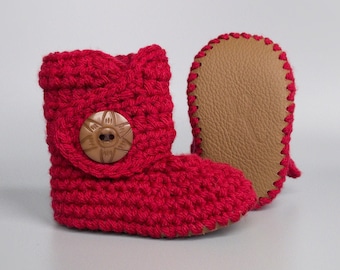 Cherry Red Baby Boy Boots Fall Newborn Crochet Booties Alabama Baby Clothes Brown Leather Soft Sole Crib Shoes Christmas Infant Girl Outfit