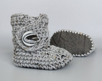 Unisex Baby Shoes, Knit Infant Slippers, Gray Baby Shoes, Warm Crib Shoes, Crochet Baby Booties, Grey Knitted Boy Booty, 0-3 M to 12-18 M