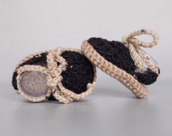 Black Baby Crochet Sandals for Spring Baby Girl Outfit in Newborn and 3-6 months, Baby Shower Gift