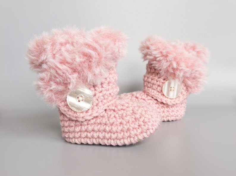 Pink Infant Boots With Fluffy Fur Spring Crochet Baby Etsy