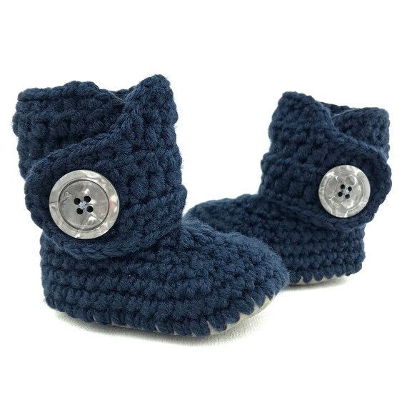 navy baby booties