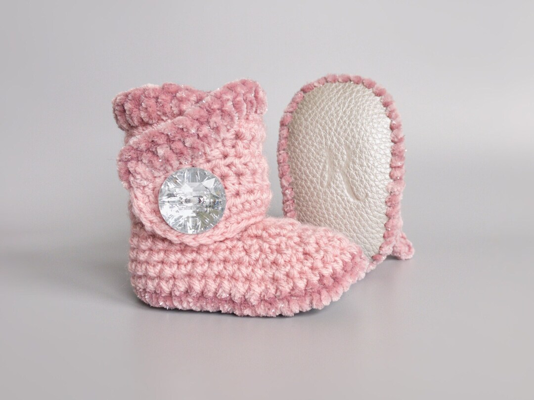 Sparkly Pink Crochet Baby Booties With Platinum Leather Soft Soles ...