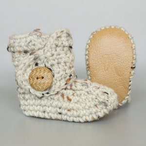 Boots for Babies, Boho Baby Gifts, Ivory Infant Booties, Beige Leather Baby Shoes, Unisex Baby Clothes, Crochet Baby Boots, Boots for Baby