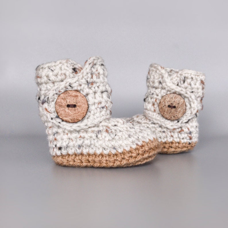 Crochet Baby Booties, Gender Neutral Boots, Oatmeal Walkers, New Baby Uggs, White Baby Shoes, Handmade Infant Booties, Ivory Newborn Booty image 3