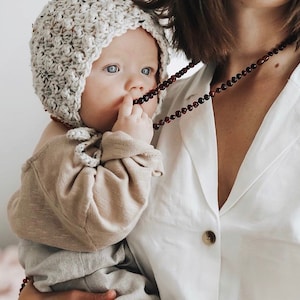 Crochet Baby Bonnets in Ginger, Dusty Pink, Oatmeal, and Cream from sizes Newborn to Toddler, Handmade Baby Shower Gift image 8