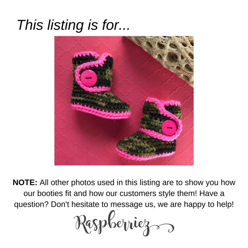 Infant Cowgirl Boots, Hot Pink Newborn Booties, Camouflage Crib Shoes, Crochet Baby Booty, Pink Camo Baby Shoes, Infant Hunting Outfit image 10