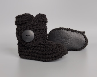 Black Baby Boots, Ebony Boy Shoes, Halloween Crochet Baby Booties, Leather Crib Shoes, Handmade Baby Boots, Fall Baby Booty, 0-3M to 12-18M