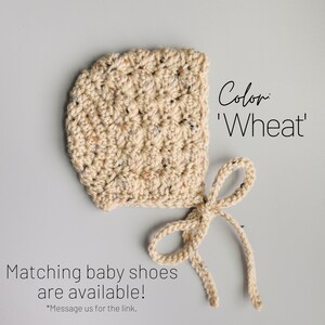 Baby Bonnets in Newborn to Toddler in beige wheat and ivory oatmeal, Gender Neutral Baby Shower Gift, Newborn Photo Props image 4