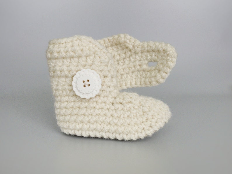 Ivory Infant Booties, Crochet Boots for Babies, Cream Leather Baby Shoes, Unisex Baby Clothes, Baby Baptism Shoes for Christening image 3