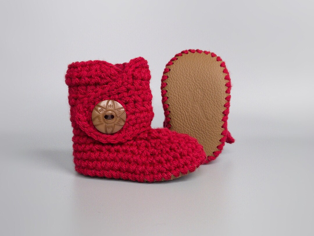 Botas de bebé de color rojo cereza para niño, botines de crochet