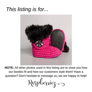 Hot Pink and Black Fur Winter Crochet Baby Booties for Girl, Black Leather Crib Shoes, Punk Fuchsia Baby Girl Shoes, Winter Baby Shower Gift image 10
