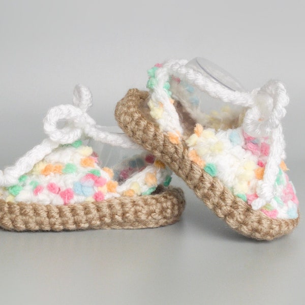 Zapatos de bebé de verano de lunares blancos y coloridos, alpargatas de niña de ganchillo, traje de regreso a casa de primavera en 0-3M a 6-12M, regalo de niña