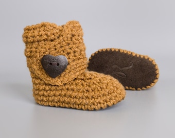 Neutral Fall Baby Shoes, Ginger Infant Booties, Unisex Crochet Baby Booties, New Baby Present, Fall Baby Girl Outfit, Soft Sole Baby Boots
