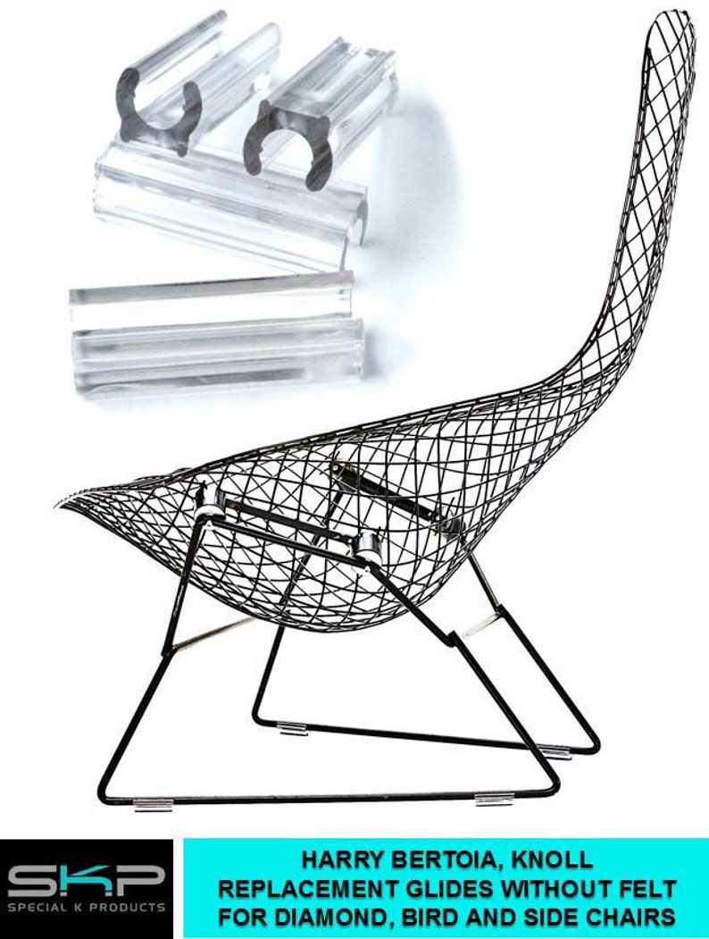 Bertoia stoel/sledeglijders voor Knoll Diamond, Bird, bijzetstoelen NO FELT set van 4 afbeelding 3