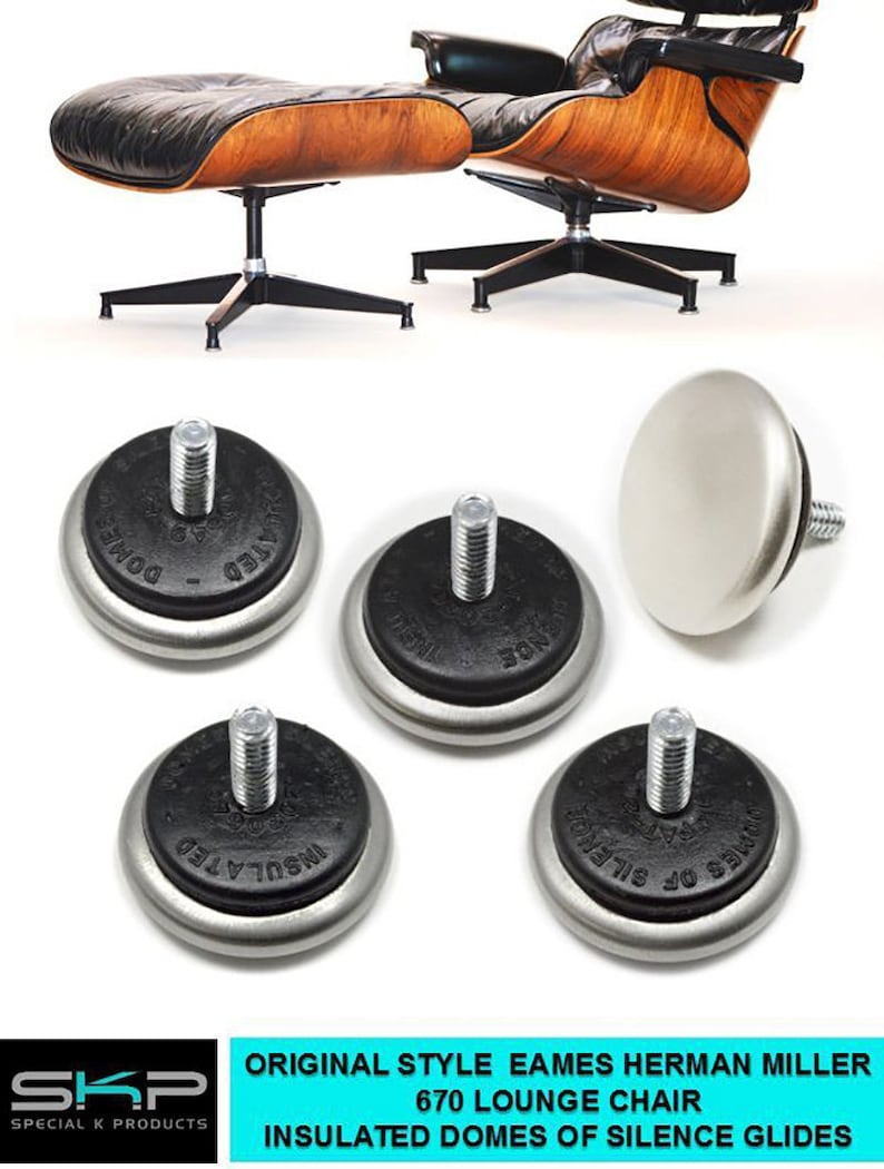 Eames Herman Miller 670 Lounge Chair Glides, Cushioned Domes of Silence, Set of 5