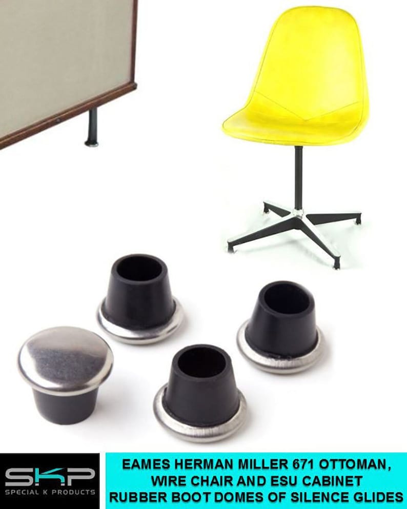 Eames Herman Miller 671 Ottoman, Wire Chair Glides, Rubber Boot Set of 4