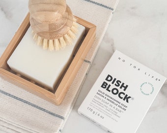 DISH BLOCK® solid dish soap + Moso Bamboo Shelf + Brush