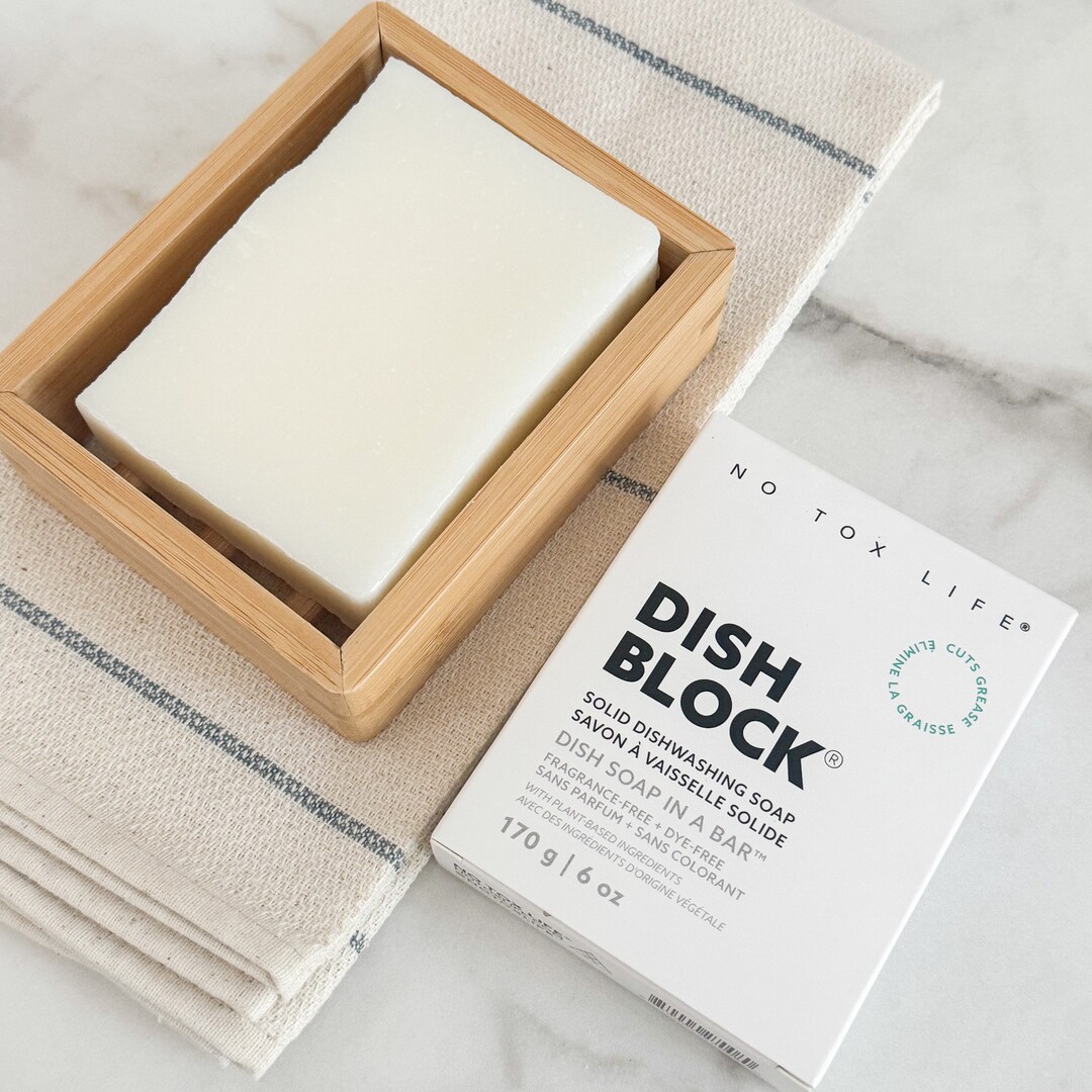 DISH BLOCK® Solid Dish Soap + Moso Bamboo Shelf - No Tox Life - Etsy