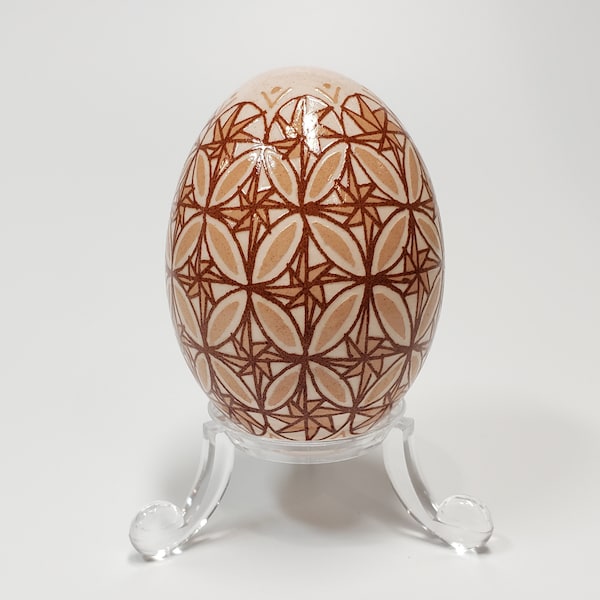 Ukrainian Style Batik Chicken Egg, Easter Egg, Etched Brown Chicken Egg, Stars and Circles