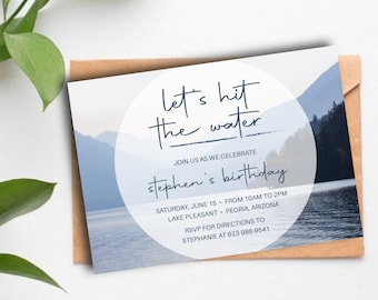 Let's Hit the Water | birthday, boat, jet ski, lake, ocean, water, waves, mountain, classy, printable, invitation, invite, guy, man, unisex