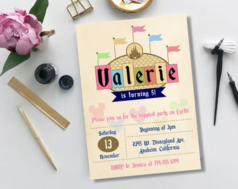 Classic Princess Compleanno / Festa, invitare, mondo disney land, mouse, invito, vintage, rosa, crema, oro, carino, stampabile, fai da te