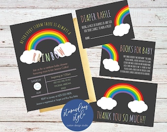 After Every Storm There Is Always A Rainbow | baby shower, invitation, cloud, printable, digital, customizable, DIY, classic, twins boy grl