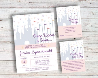 Dis ney Princess Castle / Baby shower, Cenerentola, Sleep ing Beauty, invito, invito, vintage, acquerello, fiore, carino, stampabile