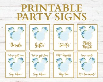 Segni stampabili classici Minn Mick Mouse / baby shower, cospargere, compleanno, vintage, acquerello, blu, oro, fiore, floreale, stampabile