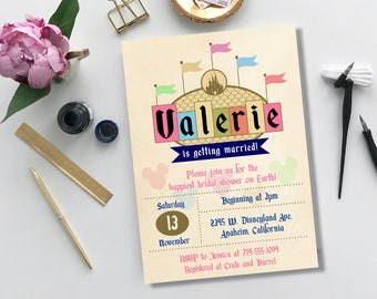 Classic Princess Shower / baby shower nuziale, spruzzo, invitare, mondo disney land, invito, vintage, rosa, oro, carino, stampabile, fai da te
