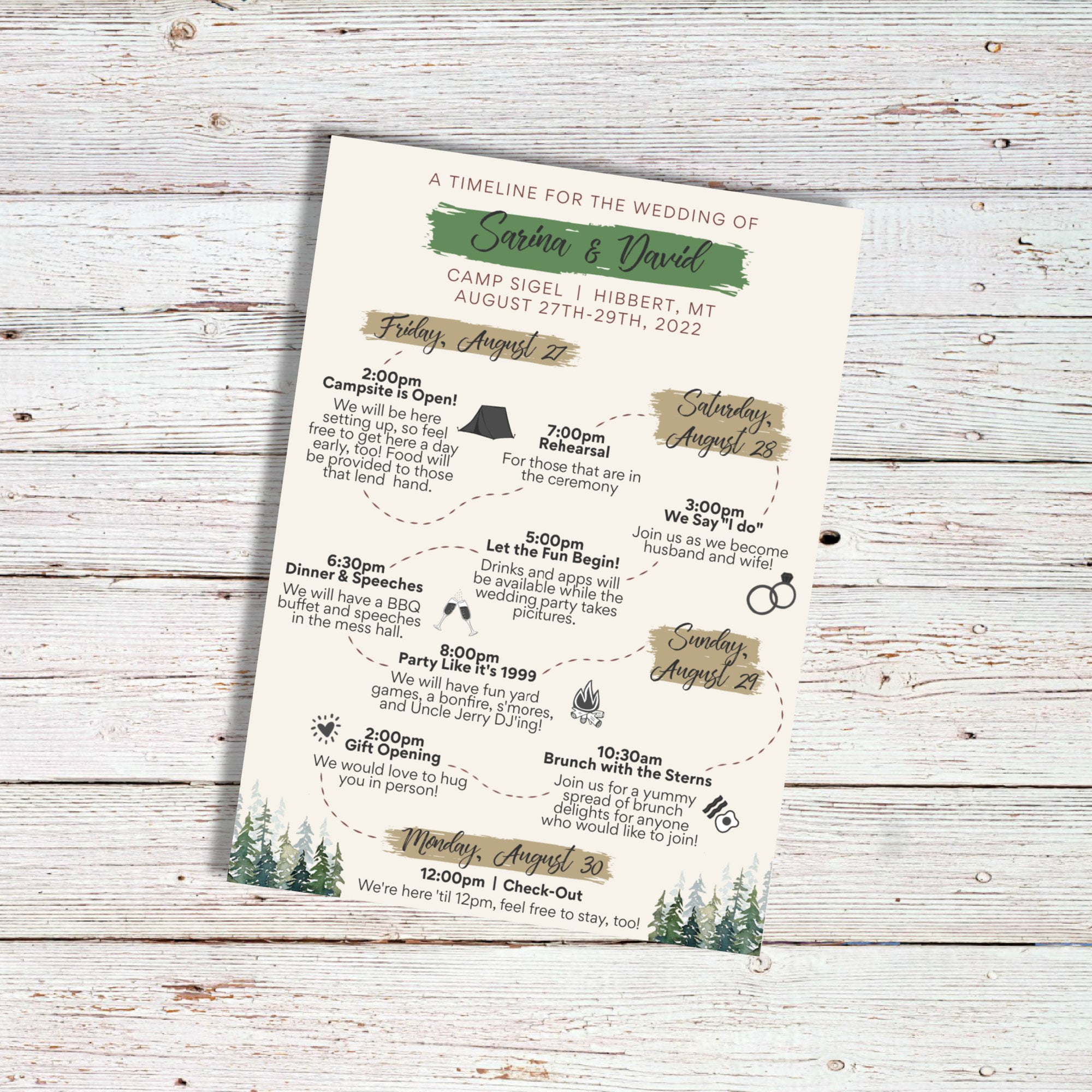 Camping Wedding Suite invitation rsvp timeline map Etsy