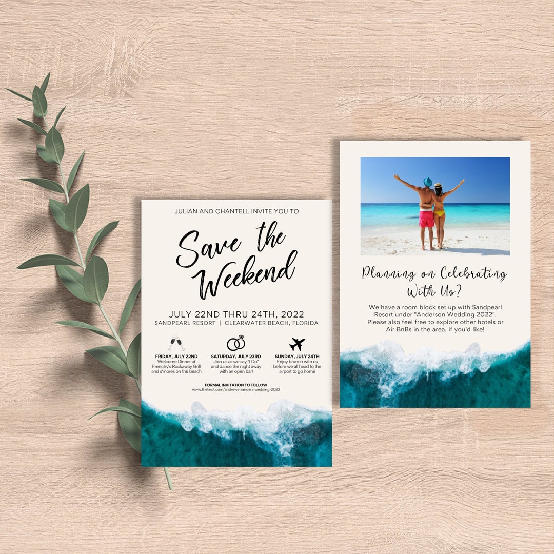 SAVE THE WEEKEND | Watercolor, Beach, Sand, Destination, Ocean, Lake,  Simple, Itinerary, Wedding, Event, Invitation, Bachelorette - Etsy, image size:1080x1080