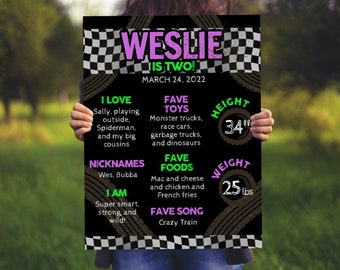 Milestone Sign / monster truck, jammin, diggin, statistiche di compleanno, lavagna di gesso, poster, tombe, su di me, stampabile, digitale