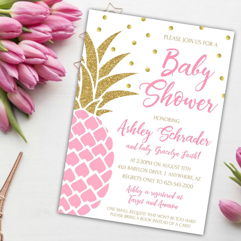 Pineapple Baby Shower Light Pink Gold Glitter Twins Baby Etsy