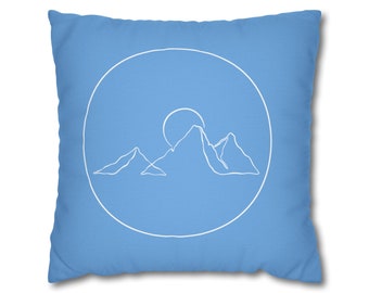 Hellblauer Boho-Kissenbezug, Minimalistisches Bergkissen, Line Art-Kissen, Couch-Dekor, Dekokissen für Camper