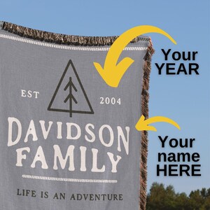 Personalisierte Familie Kiefer Baum gewebte Decke, Jubiläumsgeschenk, Hochzeitsgeschenk, Nachname, Weihnachtsgeschenk, Geschenk Mutter, Brautpaar, Wandteppich