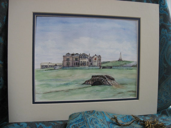 St Andrews Before Play Starts fine art giclee print from a watercolour original showing the Swilcan Burn on the Old Course a signed