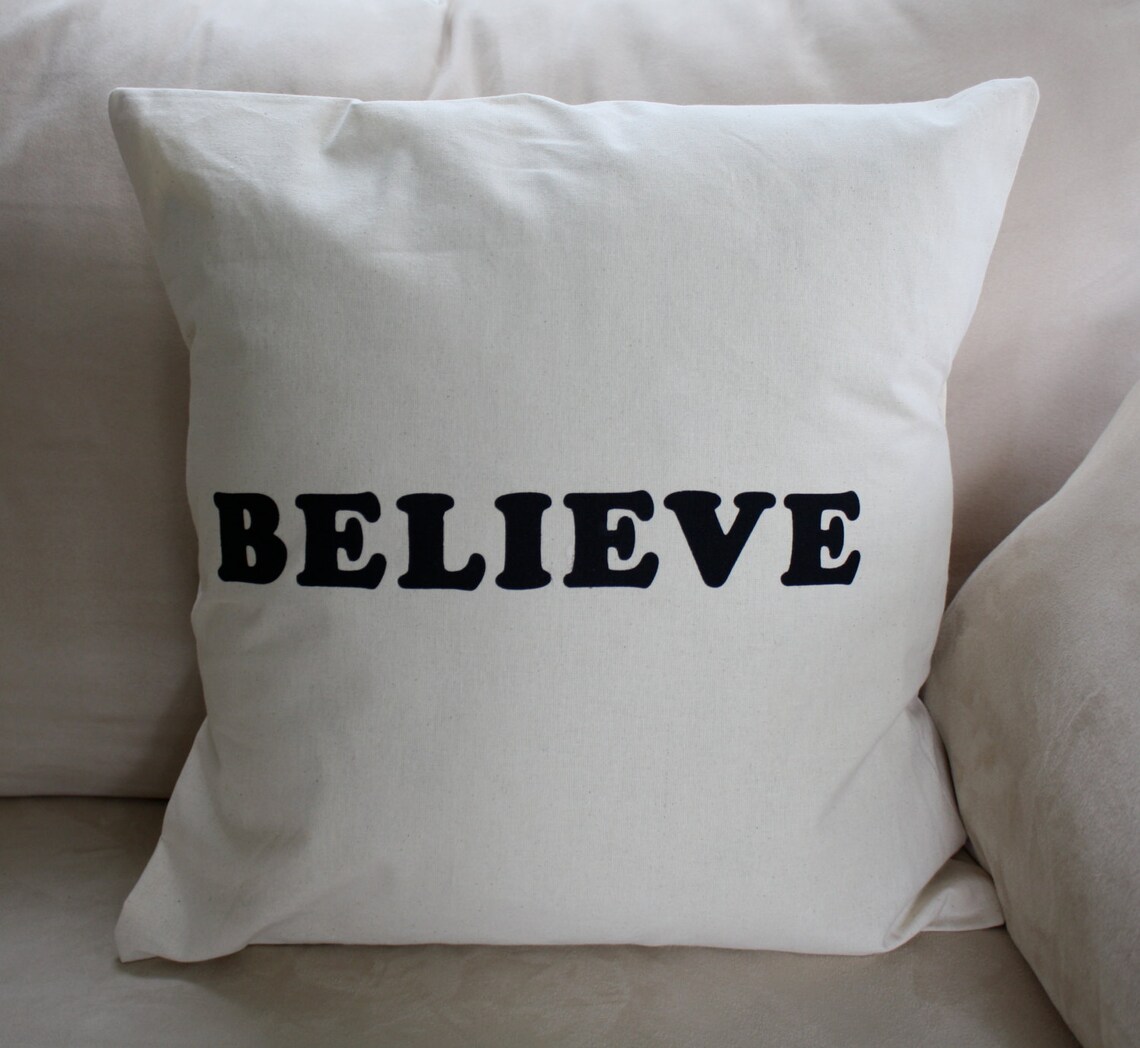 Throw Pillow Cover Believe 16x16 cream decorative pillow Etsy