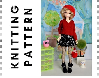 Knitting sweater pattern for minifee, slim msd, 1/4 bjd doll.