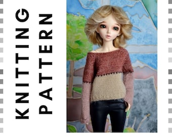 Knitting sweater pattern for minifee, slim msd, 1/4 bjd doll.