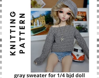 Knitting sweater pattern for minifee, slim msd, 1/4 bjd doll.