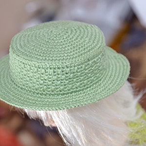 Peut inclure: Un chapeau crochet&eacute; vert clair &agrave; large bord.